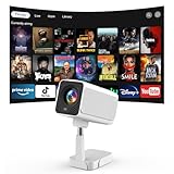 [Android TV OS & Teleskop Stand]Puxinat Smart Beamer mit WiFi6 und Bluetooth5.2, 300ANSI Elektrischer Fokus/Auto Keystone 1080P Mini Beamer mit 180°Verstellbarem Stand, One-Click Use YouTube/HBO/Hulu