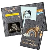 Mutterpasshülle aus Filz für Deutschen Mutterpass, Mutterpass-Schutzhülle zur Aufbewahrung von Impfpass usw,Süßes Geschenk für Schwangerinen und Zukunftige Mütter (Regenbogen dunkelgrau)