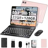 fezawio Android 14 Tablet 10 Zoll 22GB RAM+128GB ROM Octa-Core Tablet 5G WiFi, Mit Tastatur Maus, 8000mAh, (1TB TF) Mit HüLle + EIN Jahr Bildschirm Bruchversicherung-Roségold