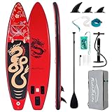 FEATH-R-LITE Aufblasbare Stand Up Paddle Boards Multifunktionale Paddleboard Mit Handpumpe, Sup Rucksack, Leine, Einstellbares Paddel, Für Erwachsene, Aller Fertigkeitsstufen (Drache-Rot)