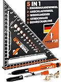 THORVALD Zimmermannswinkel 5-in-1 - Winkelmesser Anschlagwinkel + Tieflochmarker - Aluminiumwinkel mit 180 mm Schenkellänge zum präzisen Anreißen & Zeichnen/Multifunktional Perfekt um Zeit zu sparen
