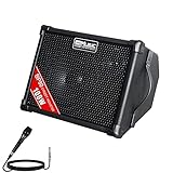 Coolmusic BP80 Batteriebetriebener Akustikgitarren-Verstärker, tragbarer Bluetooth-Lautsprecher, 100 W, 6 Eingänge, 3 Band EQ, Schwarz