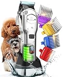 oneisall Leise Hundeschermaschine mit Metall-Führungskamm, Schermaschine Hund profi kabellos, Hochleistungs Tierhaarschneidemaschine für Dickes/Lockiges/Feines/Langes/Gewelltes Haar (Silber)