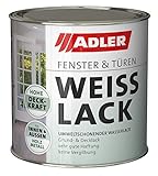 ADLER Fenster- und Türenlack - Weißlack matt 750 ml - Acryl Weisslack für Innen und Außen - Wetterfeste Grundierung und Lackfarbe für Holz, Metall & Kunststoff