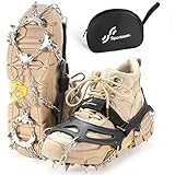 Sportneer Steigeisen Eisstollen Traktion, 19 Spikes Edelstahl Anti-Rutsch EIS Schnee Grips für Schuhe Stiefel, Sicherer Schutz für Gehen, Joggen, Klettern, Angeln, Bergsteigen, Wandern, Schwarz, M