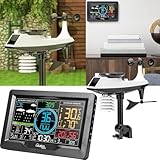 Casativo Premium WLAN Wetterstation m. XL-Farbdisplay, Aussensensor, App-Daten, Messung von Temperatur, Regenmenge, Windgeschwindigkeit u. Richtung, Luftdruck