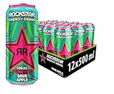 Rockstar Energy Drink Super Sours Green Apple - Saures, koffeinhaltiges Erfrischungsgetränk für den Energie Kick, EINWEG (12x 500ml)