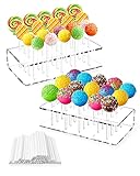 RISAKOGO 2 Stücke Cake Pop Ständer, mit 100 Cake Pop Stiele - Cakepopständer 20 Löcher Lollipop Holder Lollipop Ständer für Süßigkeiten Dekoration Geburtstag, Acryl