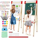 Kinder Staffelei Holz Kindertafel mit Papierrollenhalter Doppelseitige Kinder Spiel-Tafel aus Holz Kreidetafel und Whiteboard für Jungen Mädchen