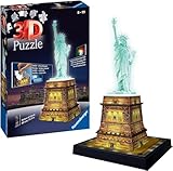 Ravensburger 3D Puzzle Freiheitsstatue bei Nacht 12596 - Das berühmte Bauwerk in New York als Night Edition mit LED