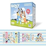 Bluey Kids Bandagen, 3 verschiedene Größen, 100 CT | Tragen wie Aufkleber, flexible Klebebandagen für kleinere Schnitte, Schrammen und Verbrennungen Tolle Geschenkidee für Kinder