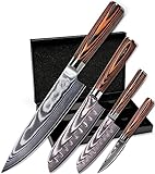 Wolfblood 4er Damastmesser-Set (32, 30, 24 und 20 cm) Profi Damast-Küchenmesser Set aus echtem 67 Lagen Damaststahl I Damastmesser Set aus Chefmesser und Santokumesser mit Klingenschutz & Geschenkbox