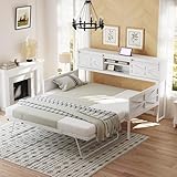 NovaFurnish Eisen Sofabett 90X200cm, Ausziehbares Sofabett mit Mehreren Ablagefächern und multifunktionalen Steckdosen, Bügeleisen Einzelbett, Teenagerbett, Schwarz + Braun (Weiß)