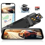 Vtopek 4K Dashcam WiFi Dash Cam Auto Vorne Hinten 10-Zoll Spiegel Dashcam mit Wasserdicht Rückfahrkamera 64G SD-Karte Rückfahrkamera Spiegel mit WDR Kamera Nachtsicht Parküberwachung G-Sesnor