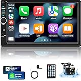 Doppel Din Radio mit Carplay & Android Auto - 7 Zoll HD Touchscreen 2 din Radio mit Bluetooth, Mirror Link, SWC, EQ, FM Radio, Car Audio Receiver AUX/USB Laufwerk mit Rückfahrkamera