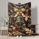 Überwurfdecke mit Blumenmuster, grüne Glocke und Schleifen-Design, gemütliche Flanelldecke, perfekt für Weihnachten, Sofa- und Bettdekoration, für alle Jahreszeiten, weicher Bezug, 127 x 152 cm