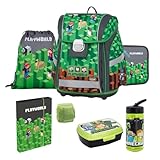 Familando Jungen Schulranzen 1. Klasse · Playworld Gaming Pixel Schultasche · ergonomisch & leicht · Schulranzen-Set (7-teilig)