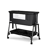 Lorelli Baby Beistellbett Millie, Stubenwagen mit faltbaren Seitenwand, Höhenverstellbares Babybett mit Matratze, Faltbares Zustellbett (Schwarz)