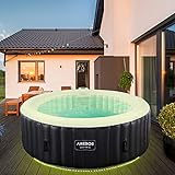 Arebos Whirlpool | automatisch aufblasbar | In & Outdoor | 6 Personen | ⌀ 208 cm | LED Leuchtband | 130 Massagedüsen | 1000 Liter | Inkl. Abdeckung | Bubble Spa & Wellness Massage