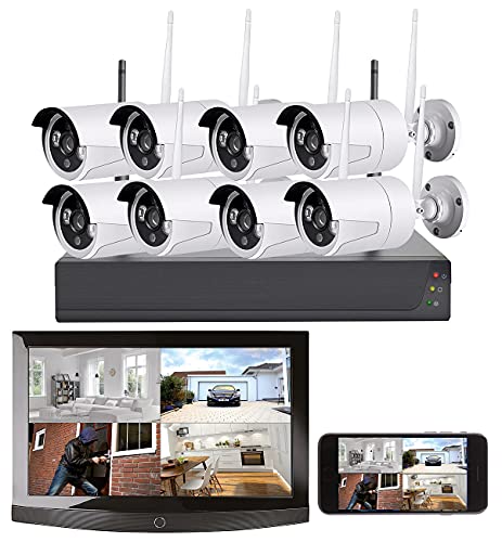 VisorTech Überwachungskamera: Funk-Überwachungssystem: HDD-Rekorder, 8 Full-HD-Kameras, App-Zugriff (Überwachungsanlage)