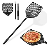 TNOMSNO Pizzaschieber Pizzaschaufel, 12 Zoll Pizzaschieber Perforiert mit Abnehmbaren Griff, 40x30cm Profi Pizzaschieber mit Großer Fläche für Pizza, Brot, Kuchen, Torten