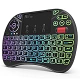 Rii Mini Tastatur mit Touchpad, Smart TV Tastatur, 2,4 GHz Kabellos Tastatur mit 8 Farbige Hintergrundbeleuchtung und Scrollrad (Deutsches, Schwarz