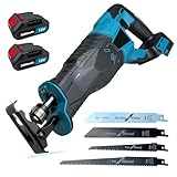 Säbelsäge Akku 32mm Hublänge mit 2 x 3,0Ah Akkus und Ladegerät, Ersatz für Makita DJR186ZK DJR186, Fuchsschwanz Säge Elektrisch Reciprosäge 3500spm, Säbelsäge mit 4 Sägeblätter