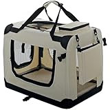 PET VIOLET Hundetransportbox Hundebox Faltbar Auto Transporttasche Hunde Katzen Tragetasche 50x34x36 cm, Beige
