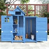 Gerätehaus Gartenschrank, Geräteschuppen Geräteschrank, 118 x 54 x 173 cm, wetterfest, Holz, PVC-Dach (Blau)