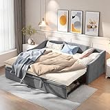DAHUEN Schlafsofa 90/180x200 cm, Ausziehbett, 2-Sitzer Sofa mit Schlaffunktion, Sofabett Ausziehbar zum Doppelbett, Funktionsbett, Gästebett klappbar, Mit Lattenrost, Samtstoff (Grau., 90/180x200 cm)