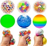 Squishy Stressball, 6 Stück Anti Stress Bälle Geschenke, Stressball Kinder Erwachsene, Anti Stress Spielzeug Fidget Ring, Wasserperlen Durchsichtig Quetschball