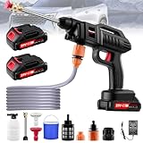 Akku Hochdruckreiniger, Tragbarer Mobiler Hochdruckreiniger 21V 60Bar Hochdruckreiniger Mit 2 Akku, Schaumsprüher, 3-in-1 Multifunktionale Düse für Auto, Terrasse, Fenster, Rasen