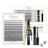 QUEWEL Wimpern Cluster, 144 Pcs DIY Wimpern Extensions Kit, Super Hold Cluster Wimpern Bindung und Dichtung, Cluster Wimpern Applicator Tool (QU-H-DH-02)