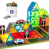 hahaland Magnetische Bausteine 62 PCS Magneten Kinder Spielzeug Magnetspielzeug Tiles mit Autos für 3 Jahre Montessori Bauaktivitäten Spielzeug Geburtstag Geschenke für 3 4 5 6 7 Jahre Junge Mädchen