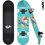 Skateboards für Anfänger, 78,7 x 20,3 cm, komplettes Skateboard für Kinder, Jugendliche und Erwachsene, 7-lagiges kanadisches Ahornholz, Doppel-Kick-Deck, konkaves Standard- und Trick-Skateboard mit