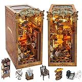 Cjeuxnr Book Nook Kit, DIY Dollhouse Booknook Bookshelf Insert Decor with LED and Music Box, 3D Library House Wooden Puzzles, Birthday Gift Home Decor for Teens Adults