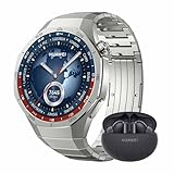 HUAWEI Watch GT 5 Pro 46 mm Smartwatch, Kunstvolles Design,Sportfunktionen auf Profi-Niveau,Health-Tracking, EKG-Monitoring, bis zu 14 Tage Akkulaufzeit, GPS, iOS & Android, Titan+FreeBuds 5i