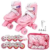 Gavigain verstellbare Rollschuhe, rosa leuchtende, ABEC 7-Lager, atmungsaktives Design, sicheres Bremsen, für Kinder und Erwachsene (M)