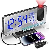 TAKRINK Projektionswecker Radiowecker mit 4 Stufen Bildschirmhelligkeit Digitalwecker mit Temperatur Wecker mit Projektion Dual-Alarm 12 / 24H USB-Anschluss