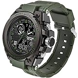 findtime Herren Sport Uhren Militär Outdoor Große Armbanduhr Digital Analog Zwei Zeitzonen LED Kalender Männer Jungen