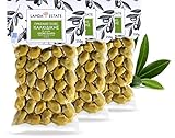 Lamda Estate – Griechische grüne Oliven mit Stein aus Chalkidiki | Frisch eingelegt in Salzlake | Vakuumverpackt 3x 250g | Premium Qualität | limitierte Edition