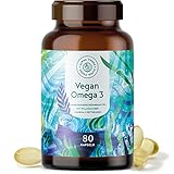 Vegan Omega 3-80 vegane Softgel Kapseln - 500mg Algenöl aus deutscher Markenherstellung pro Tagesdosis - Pflanzliche Alternative zu Fischöl Kapseln - DHA Fettsäuren