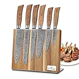 Wakoli EDIB Pro Premium 6er Damastmesser-Set mit Messerblock – 8,5–20 cm Klingen aus 67 Lagen Damaststahl mit Pakkaholzgriff & Holzbox | Küchenmesserset mit magnetischem Messerblock Akazienholz