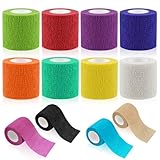 WuGU 12 Rollen Selbstklebender Verband, Haftbandage Selbstklebend, Elastische Binde, Selbsthaftende Bandage, Geeignet für Stretch Sportler, Handgelenk, Fingern, Pet (12 Farben 5 cm x 4,5 m)