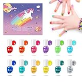Aieenjor Kinder Nagellack Set auf Wasserbasis - Ungiftig, 12 Farben Abziehbar und Schnelltrocknend, Perfekt für Geburtstagsgeschenke