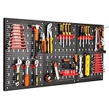 Werkzeugwand, 3-teilige Lochwand Werkstatt, Erweiterbare Werkzeuglochwand mit 17 Haken und Halterungen, 118 x 59.5 x 2 cm, Werkzeugwand aus Metall für Werkstatteinrichtung, Werkbank, Garage (Rot)