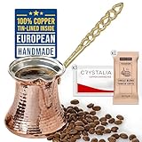 CRYSTALIA Premium Türkische Kaffeekanne Kupfer, Handgemachte Kupfer Cezve Kupferkanne für Türkischen Kaffee Arabisch Griechische Kaffeekanne, Gehämmerte Handgefertigte Kupferkaffeekanne 200ml