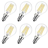LVWIT E14 LED Lampe P45 Tropfenform, 4W (ersetzt 40W), 2700K Warmweiß Fadenlampe ultrahell 470 lm, Mini Globe, Rustikalampe Filament LED klar, 6er Pack
