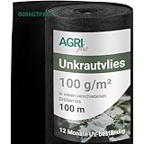 AGRI plus Unkrautvlies I 1,2 x 25 m I verschiedene Maße I Reißfestes 50 g/m² Polypropylen Vlies für den Außenbereich I Gartenvlies gegen Unkraut I Vlies wasserdurchlässig & UV-beständig