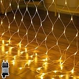 MOLVCE Lichternetz Außen 3x3M 272 leds, Lichtvorhang mit 9-Modi-Stecker, Timer und Speicherfunktion, Erweiterbar IP44 Wasserdichtes Lichternetz für Gärten, Räume, Balkon, Büsche, Party, Warmweiß